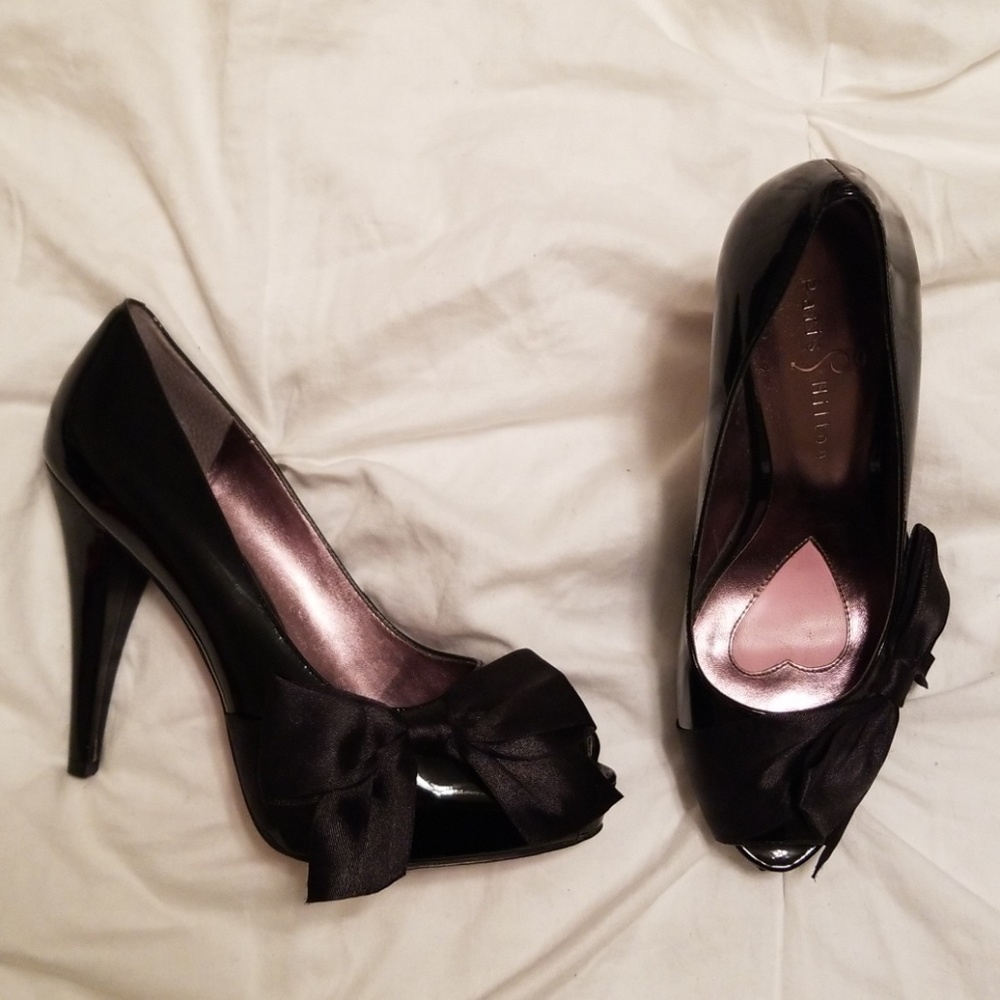 💗Pink Bottom Satin Bow Paris Hilton Heels